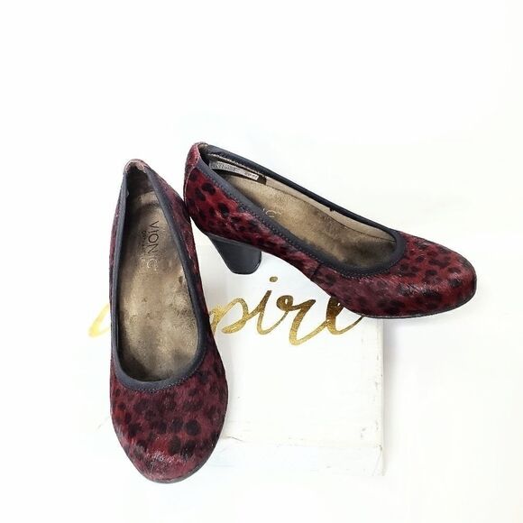 Vionic Calf Hair Mabrey Wine Leopard Print Heels - Picture 4 of 11